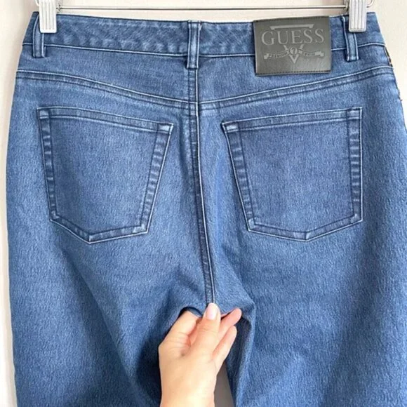 Vintage Y2K Guess Bootcut Cropped Jeans w/ Faux Fur Trim - 28" - Picture 8 of 12